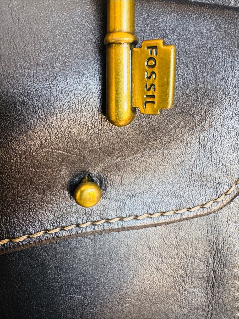 Rare Heritage Collection Vintage Fossil Black Leather Turn Lock Satchel w/ Key 🖤 - Picture 12 of 15